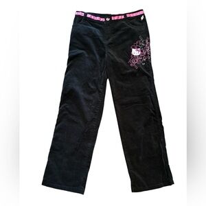 Vintage 2006 Hello Kitty Pants Girls XL Black Velvet Embroidered Y2K